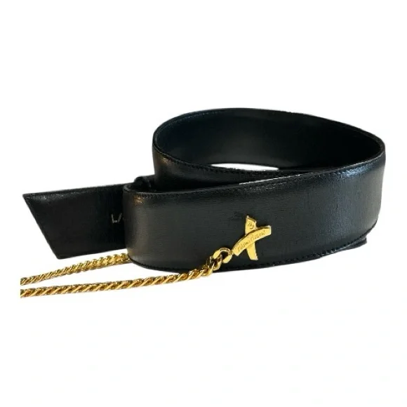 Vintage Paloma Picasso Signature X Black Leather Belt Gold  display picture 2